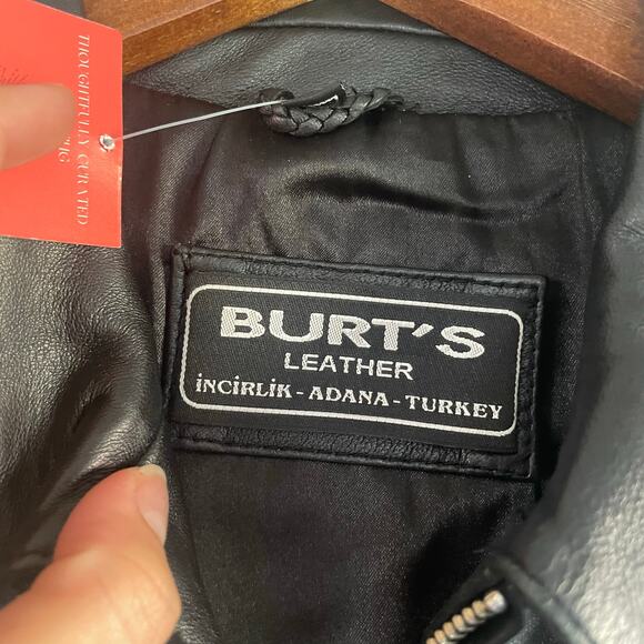 Vintage 90s Genuine Leather Biker Zip Up Jacket with Waist Tie - Picture 9 of 9